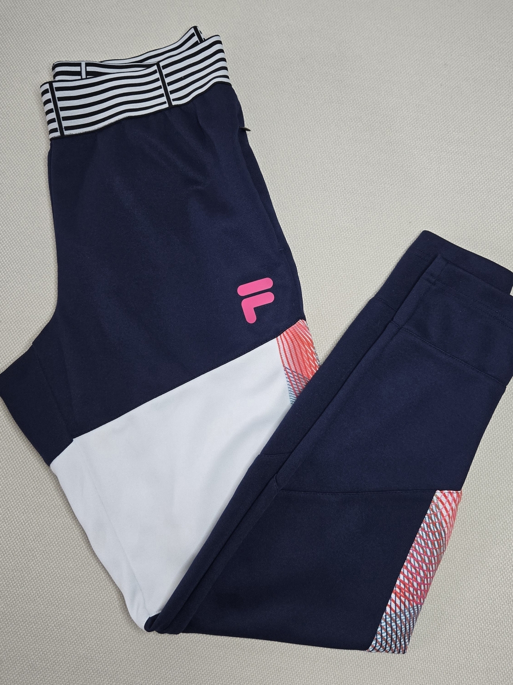 Fila x Christopher Bevans Track Pants Women's SMALL Navy White Leggings
